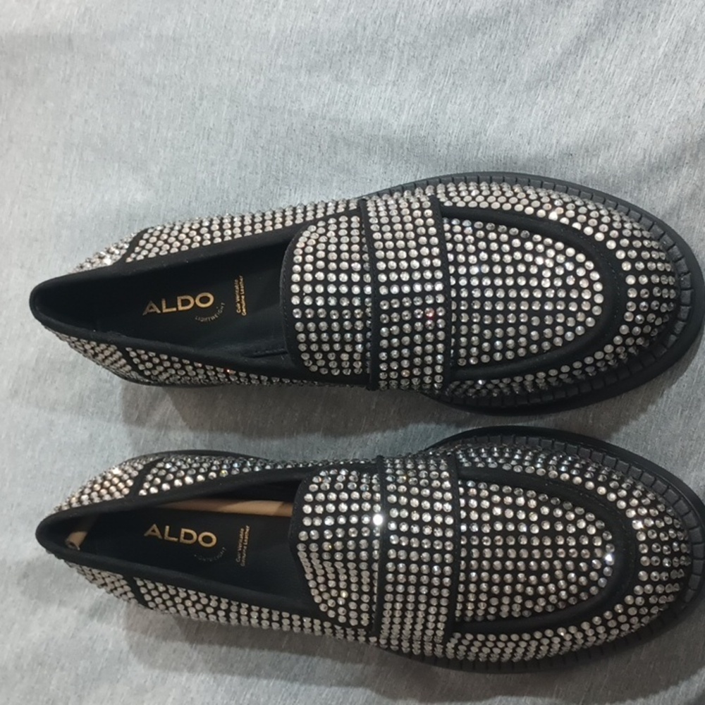 Aldo Black and Silver Studded Loafers - Picture 3 of 6
